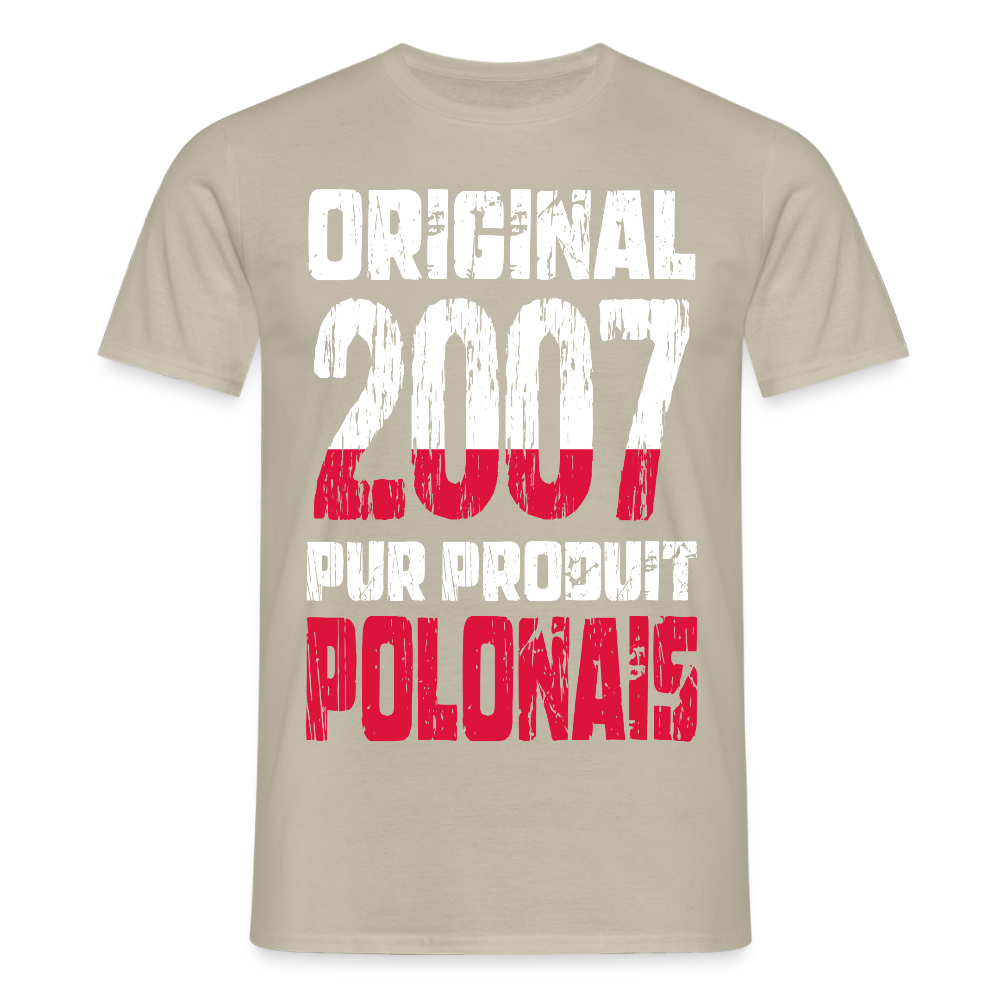 T-shirt Homme - Anniversaire 18 Ans - Original 2007 - Pur produit Polonais - beige sable