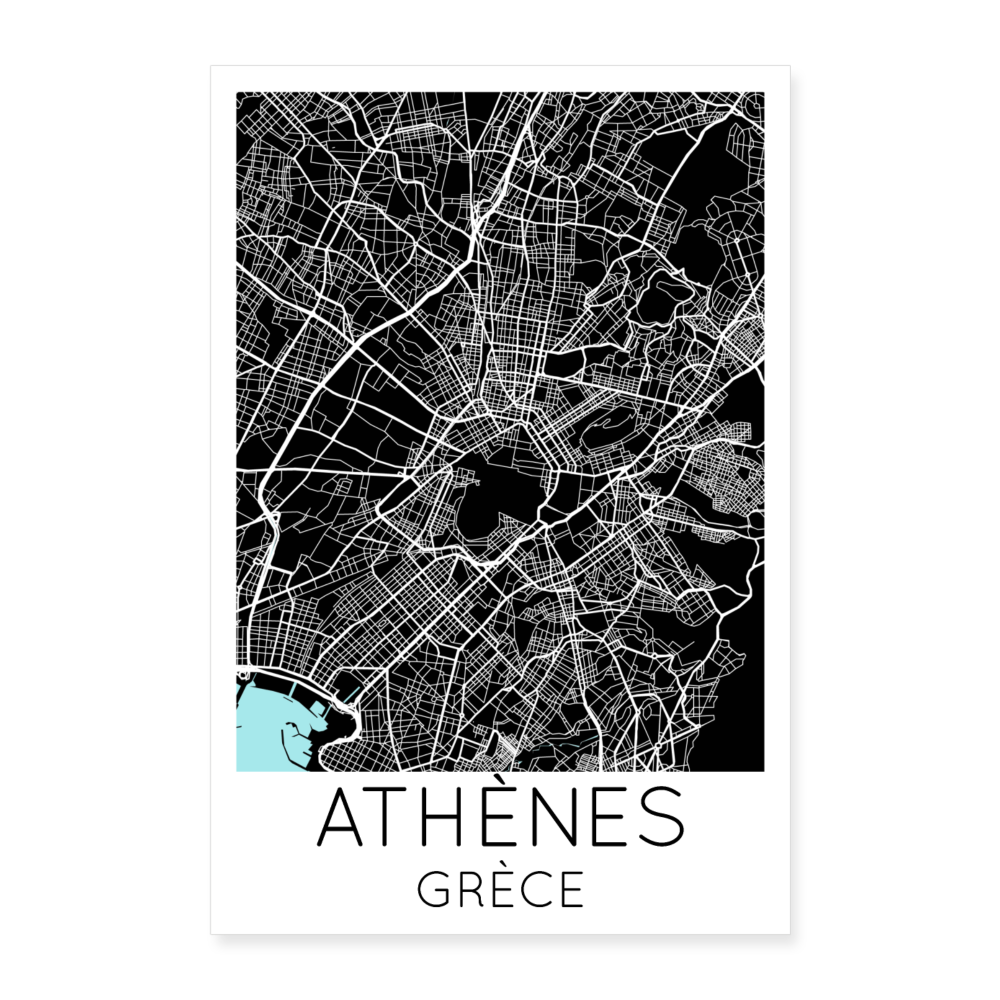 Poster Athènes - Plan Athènes - 60 x 90 cm - blanc