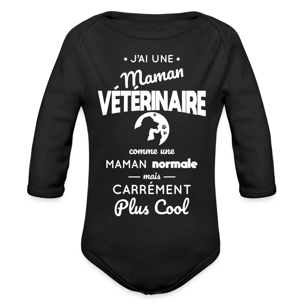 Body Bébé bio manches longues - J'ai une maman vétérinaire - noir