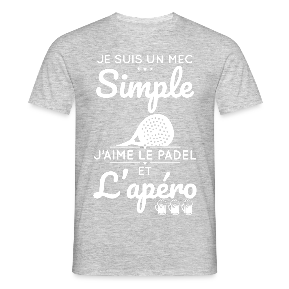 T-shirt Homme - Mec Simple j'aime le Padel et L'apéro - gris chiné