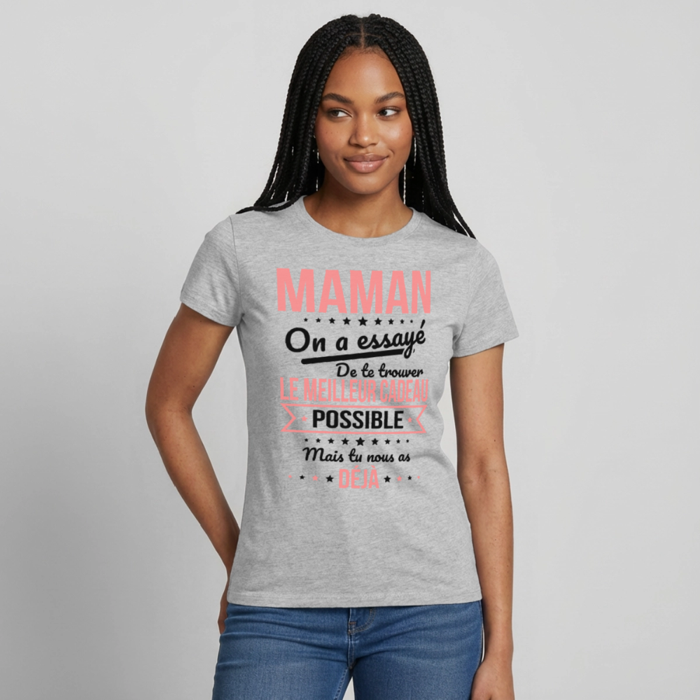 T-shirt femme maman humour coloris clair - Cadeau fête des mères - gris chiné