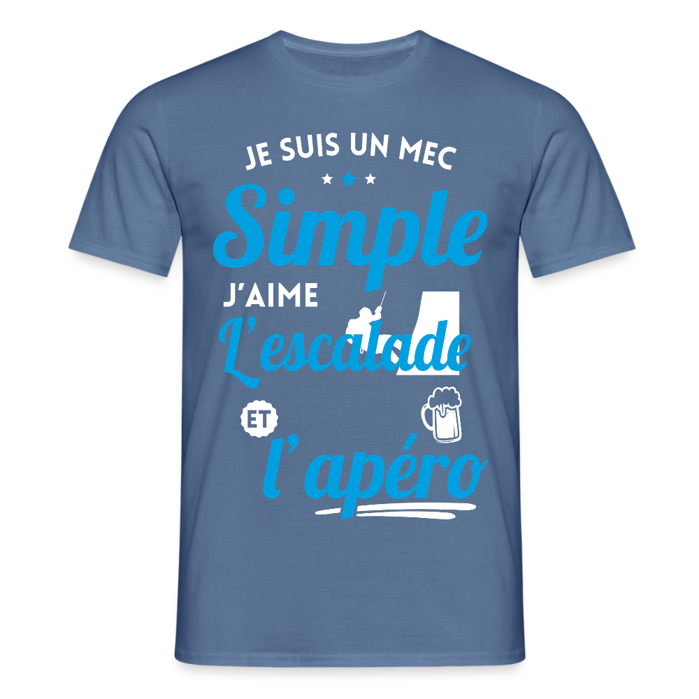 T-shirt Homme - J'aime l'escalade et l'apéro - bleu pigeon