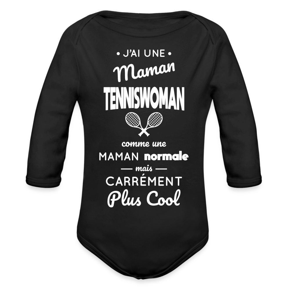 Body Bébé bio manches longues - J'ai une maman tenniswoman - noir