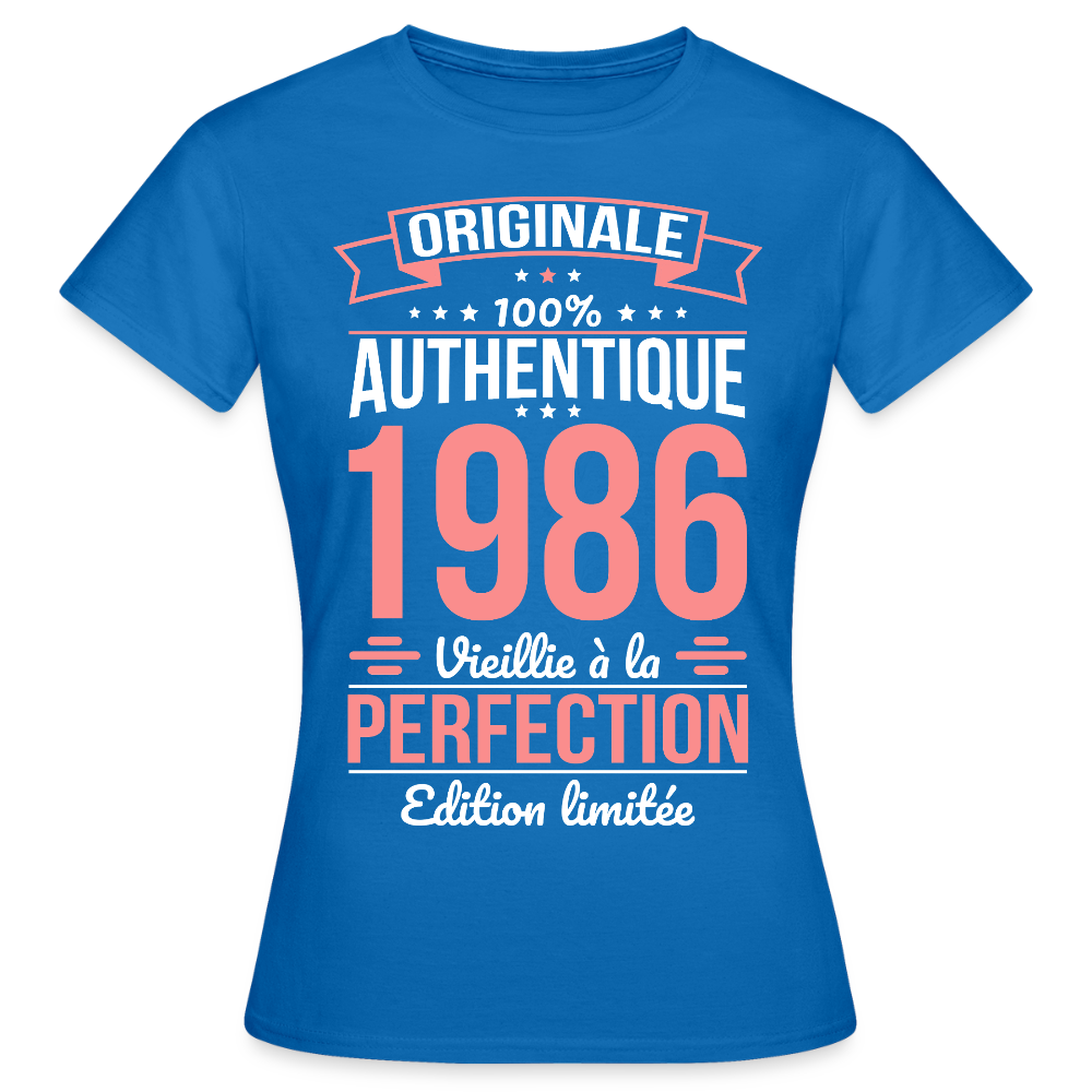 T-shirt anniversaire femme 40 ans – Originale 1986 - bleu royal