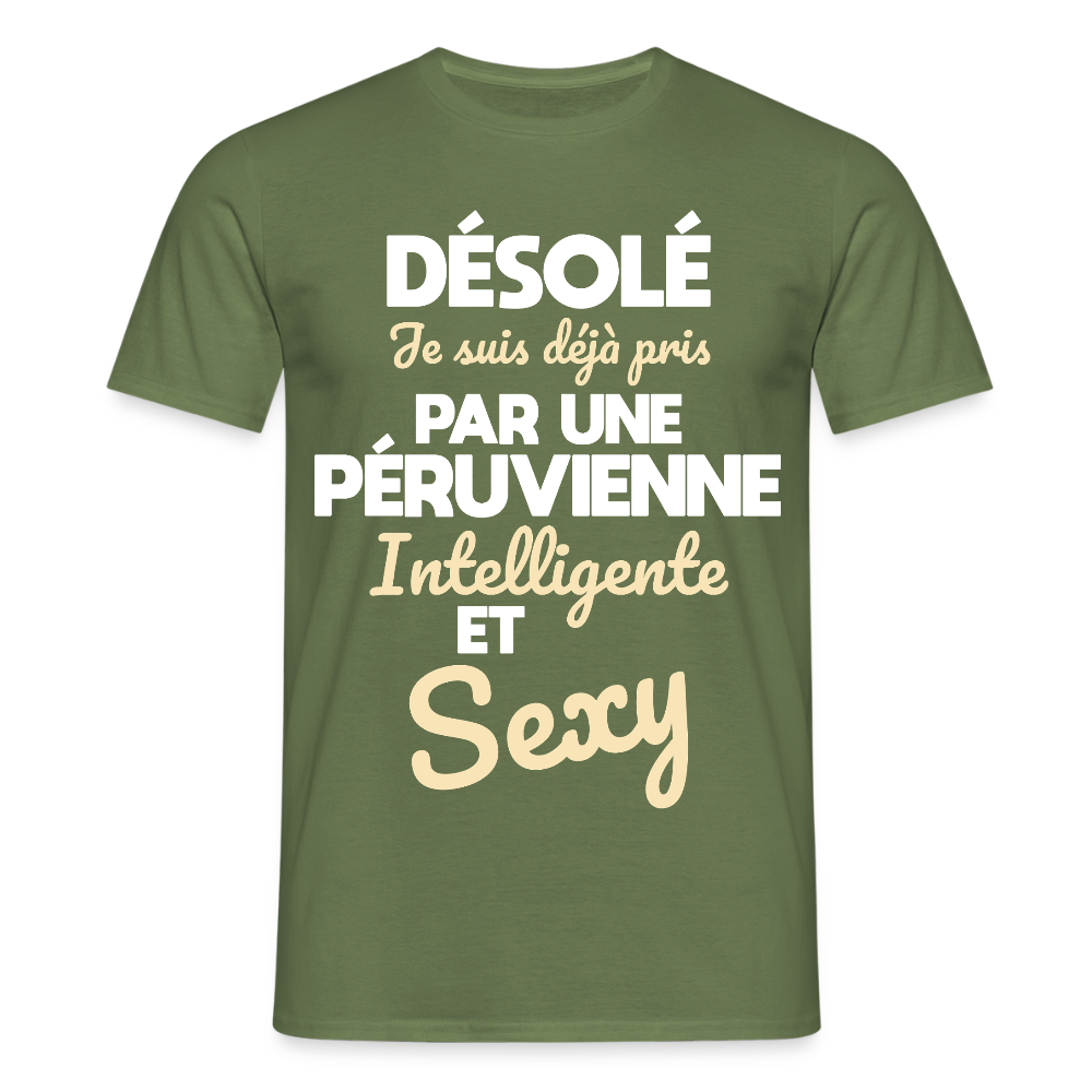 T-shirt Homme - Je suis déjà pris par une Péruvienne intelligente et sexy - vert militaire