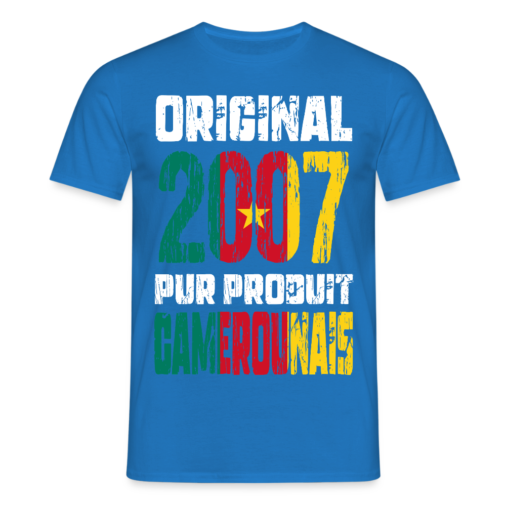 T-shirt Homme - Anniversaire 18 Ans - Original 2007 - Pur produit Camerounais - bleu royal