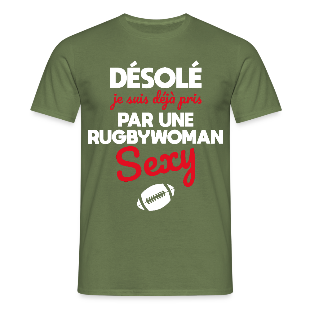 T-shirt Homme - Je suis pris par une rugbywoman sexy - vert militaire