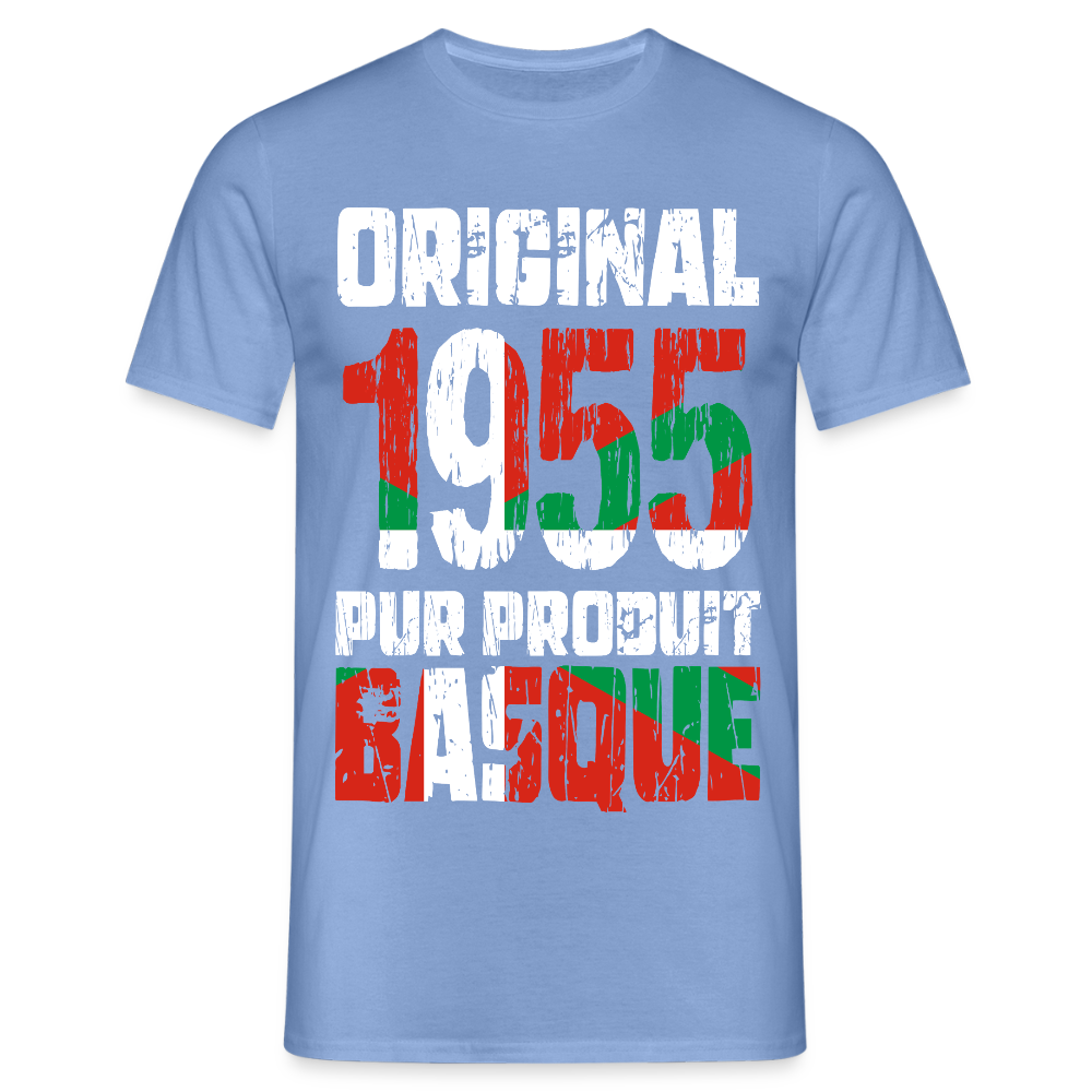 T-shirt Homme - Anniversaire 70 Ans - Original 1955 - Pur produit Basque - carolina blue