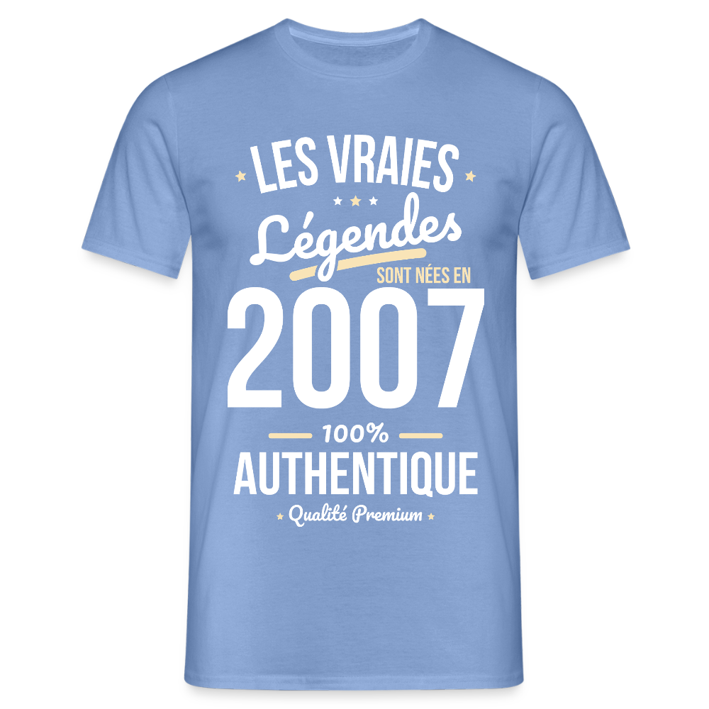 T-shirt Homme - Anniversaire 18 Ans - Les vraies Légendes sont nées en 2007 - carolina blue
