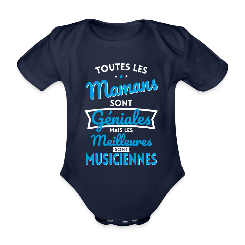 Body Bébé bio manches courtes - Mamans géniales - Les meilleures sont musiciennes - marine foncé