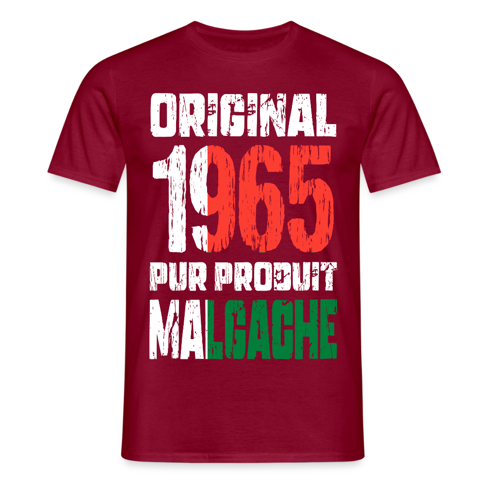 T-shirt Homme - Anniversaire 60 Ans - Original 1965 - Pur produit Malgache - rouge brique