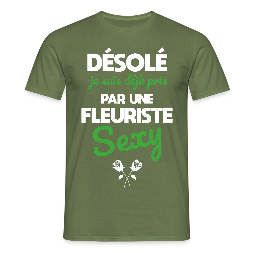 T-shirt Homme - Je suis pris par une fleuriste sexy - vert militaire