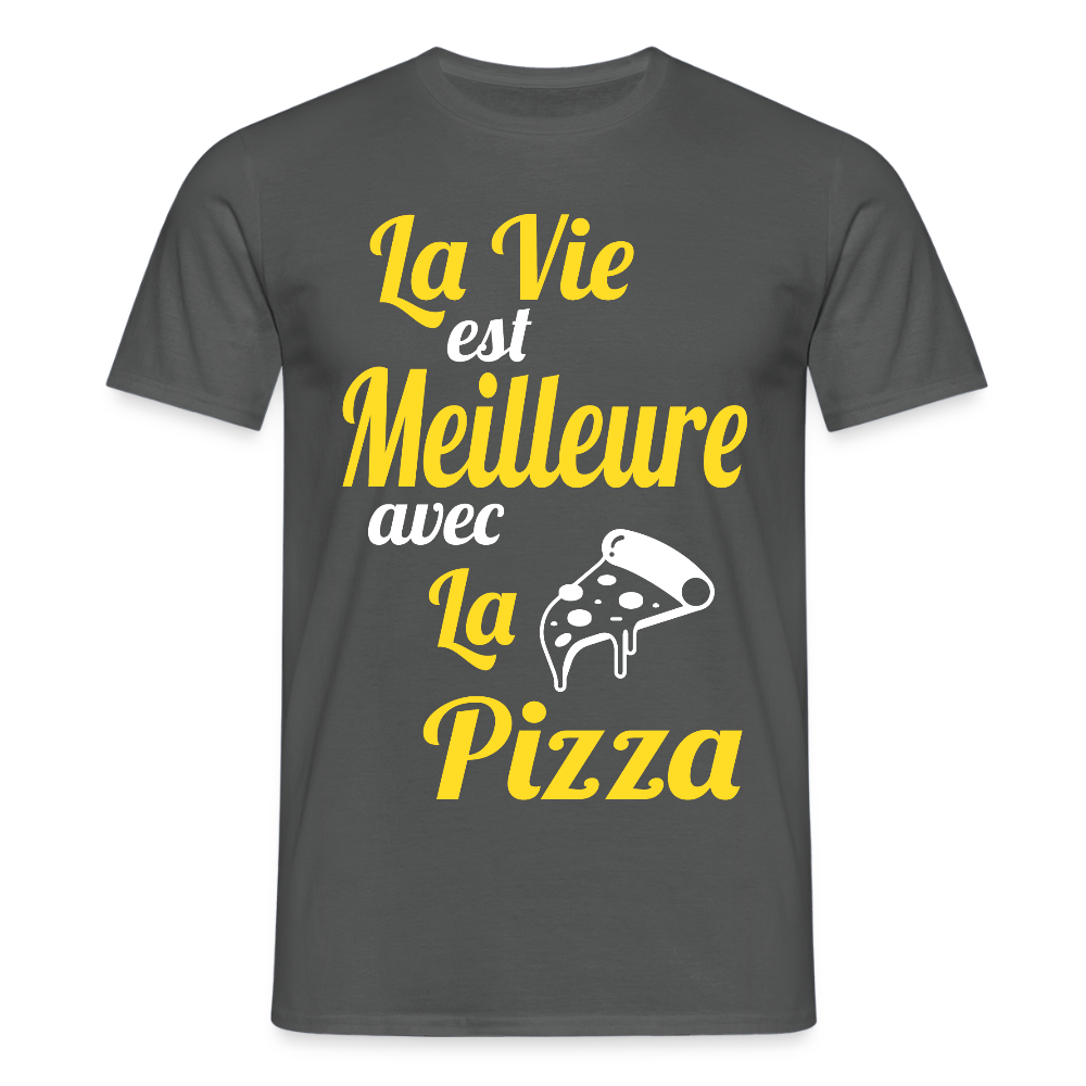 T-shirt Homme - La vie est meilleure avec la Pizza - charbon