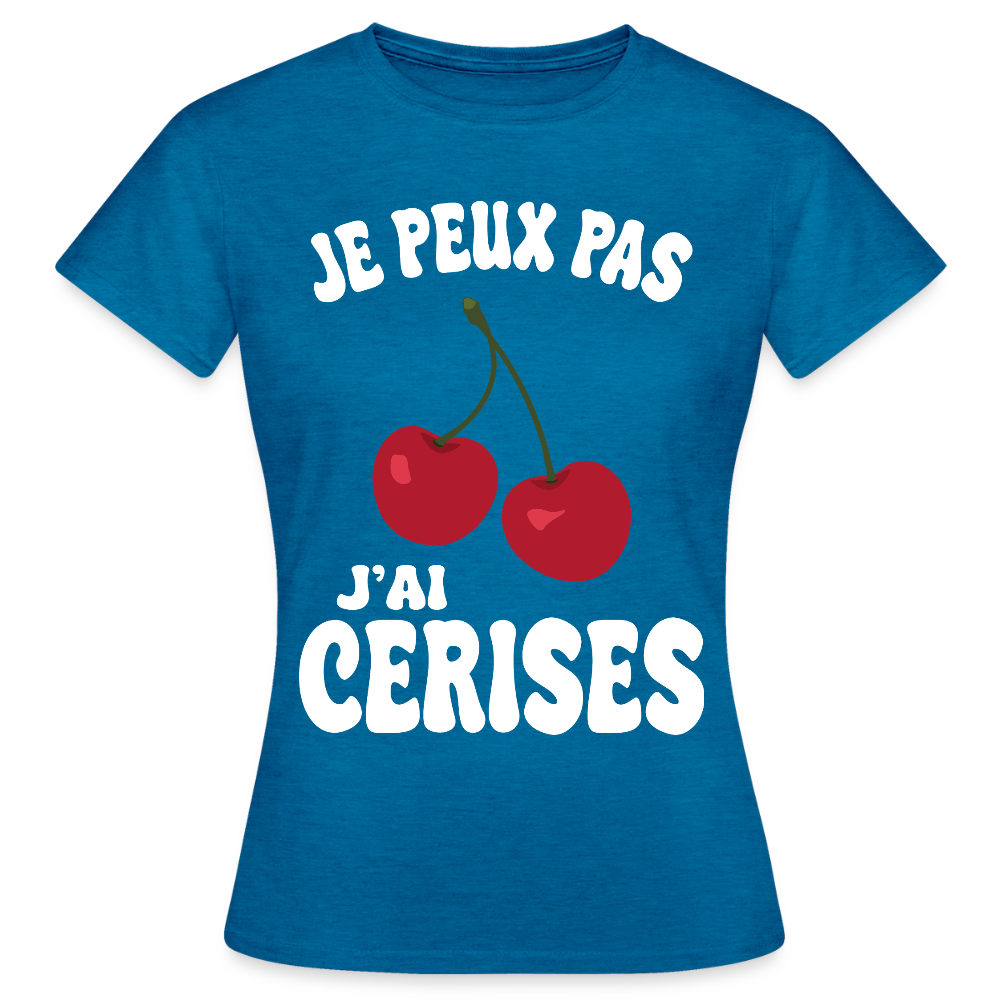 T-shirt Femme - Je peux pas j'ai cerises - bleu saphir antique chiné