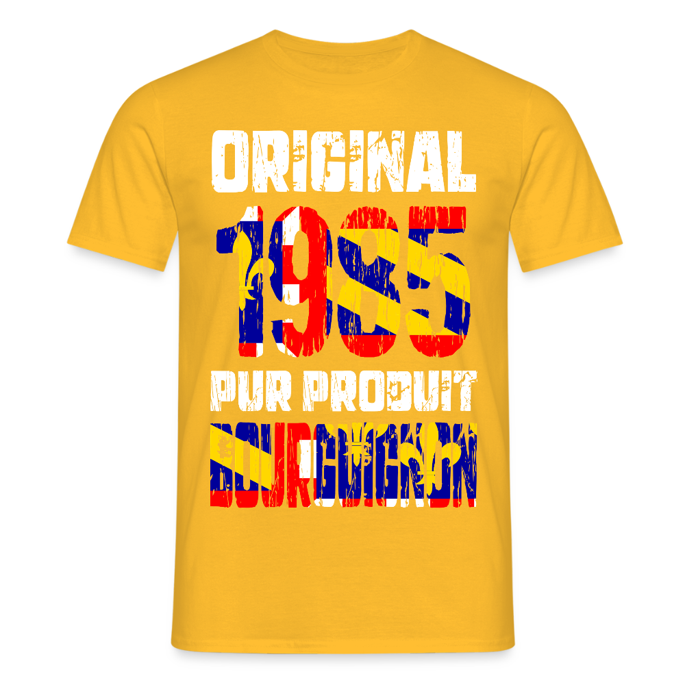 T-shirt Homme - Anniversaire 40 Ans - Original 1985 - Pur produit Bourguignon - jaune