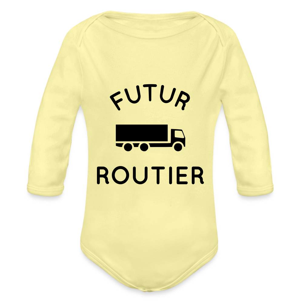 Body Bébé bio manches longues - Futur routier - jaune délavé