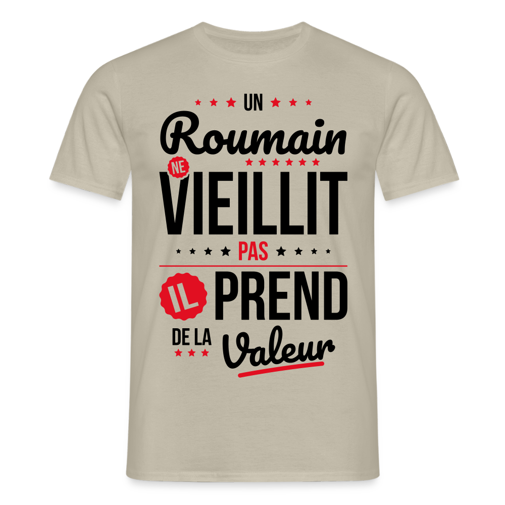T-shirt Homme - Un Roumain ne vieillit pas - beige sable