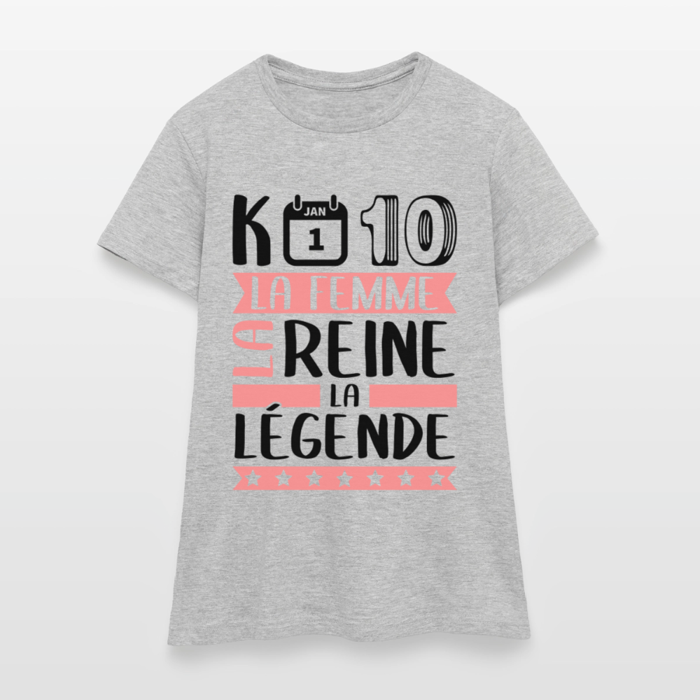 T-shirt femme coloris clair Candice rébus – La femme, la reine, la légende - gris chiné