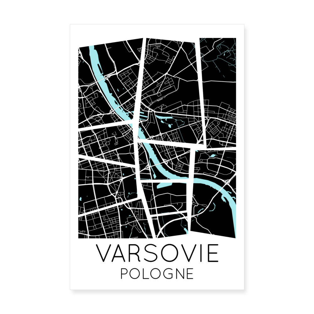 Poster Varsovie - Plan Varsovie - 20 x 30 cm - blanc