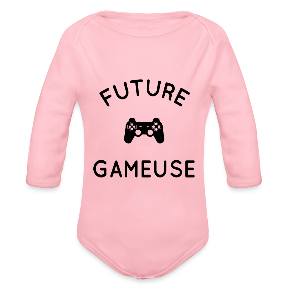 Body Bébé bio manches longues - Future gameuse - rose clair
