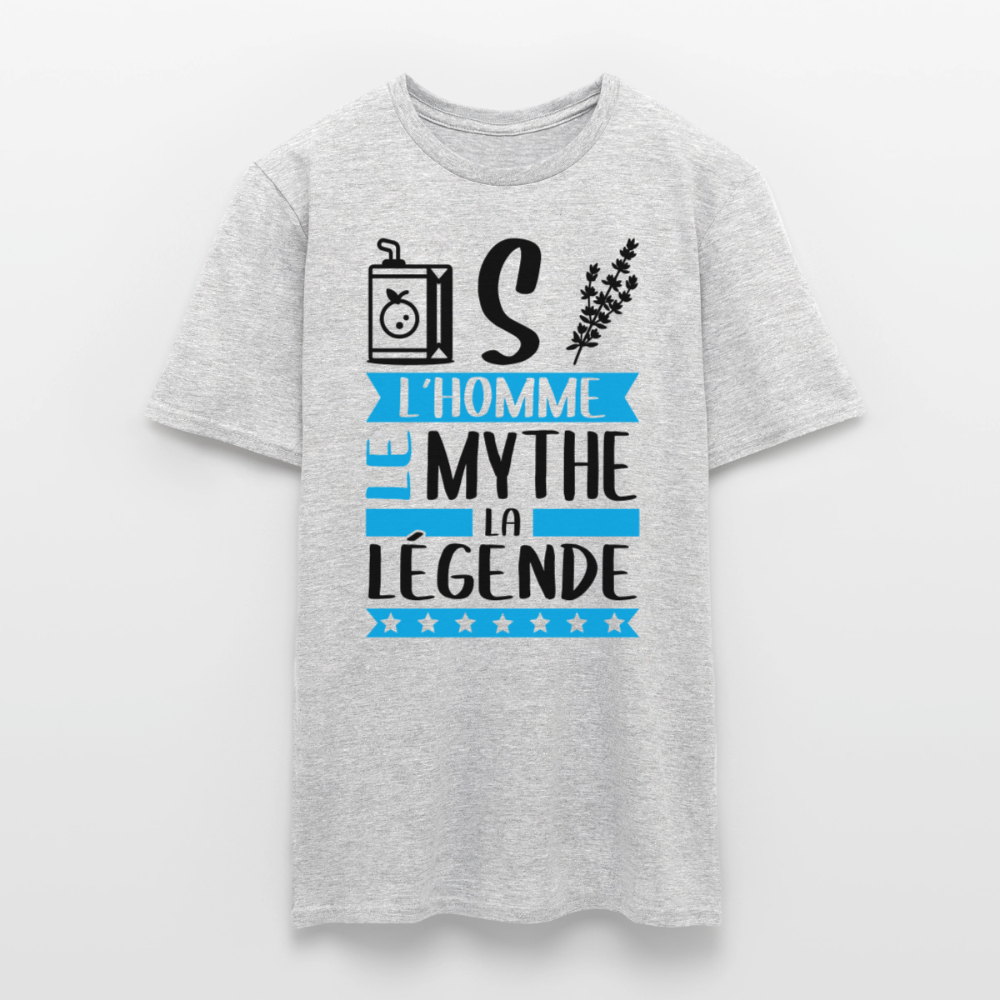 T-shirt homme coloris clair Justin en rébus – L’homme, le mythe, la légende - gris chiné