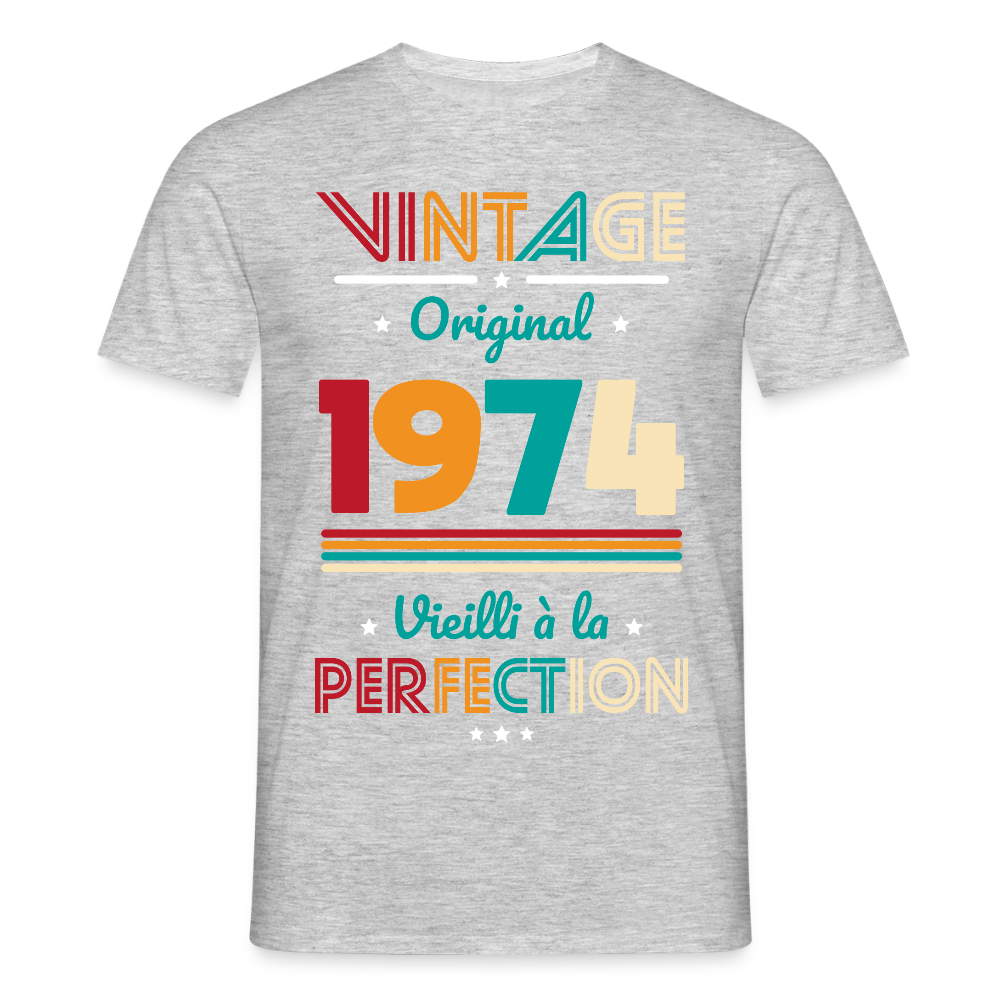 T-shirt Homme - Anniversaire 51 Ans - Vintage Original 1974 - gris chiné