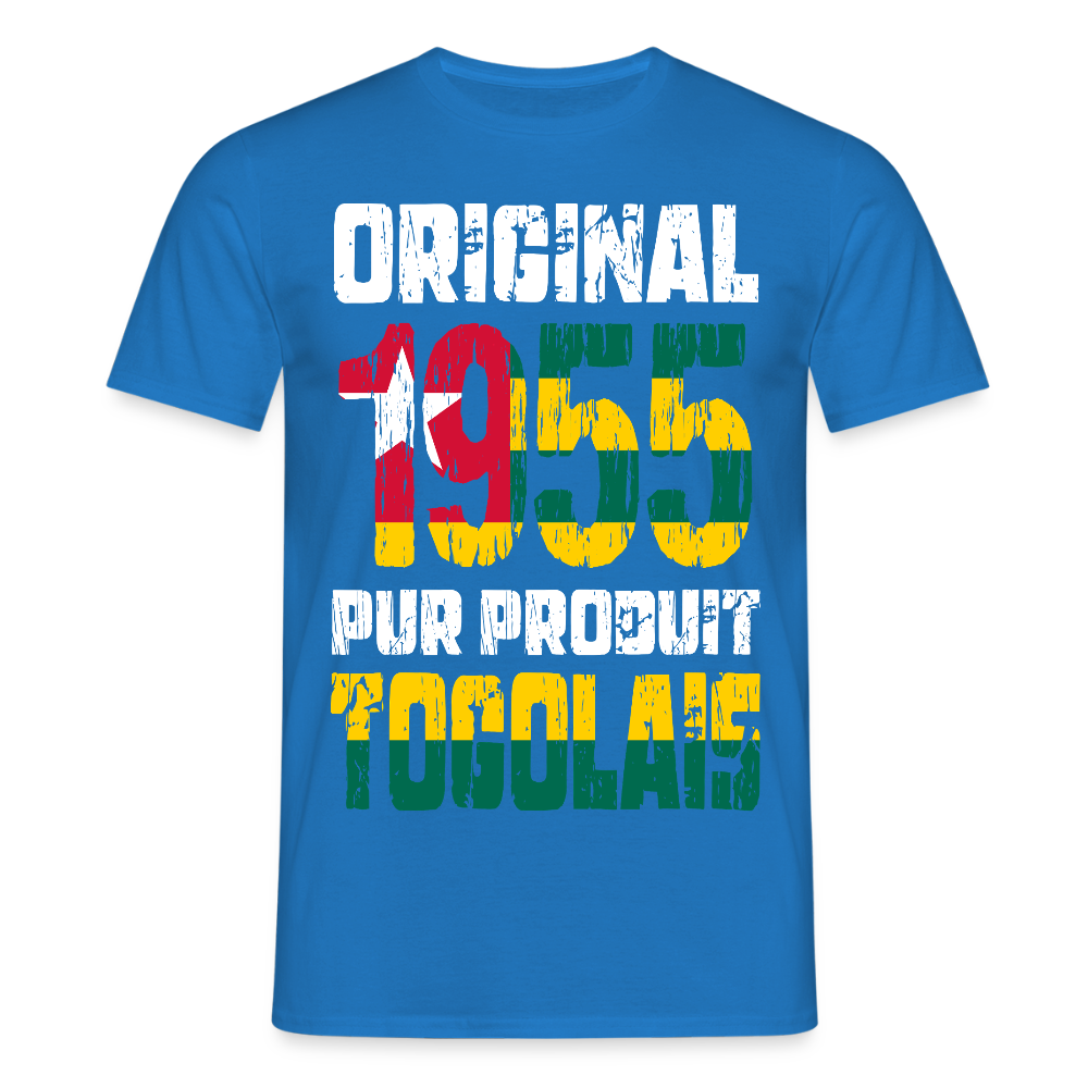 T-shirt Homme - Anniversaire 70 Ans - Original 1955 - Pur produit Togolais - bleu royal