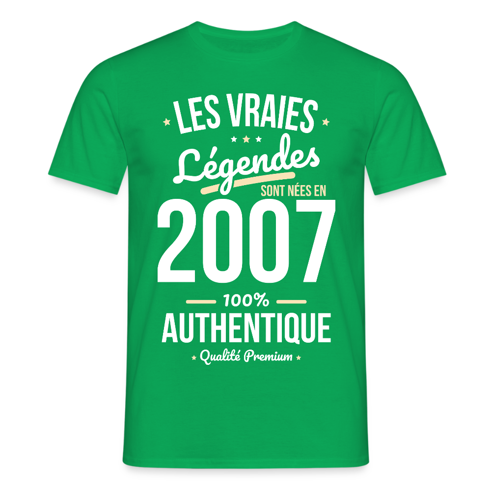 T-shirt Homme - Anniversaire 18 Ans - Les vraies Légendes sont nées en 2007 - vert