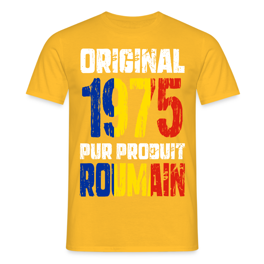 T-shirt Homme - Anniversaire 50 Ans - Original 1975 - Pur produit Roumain - jaune
