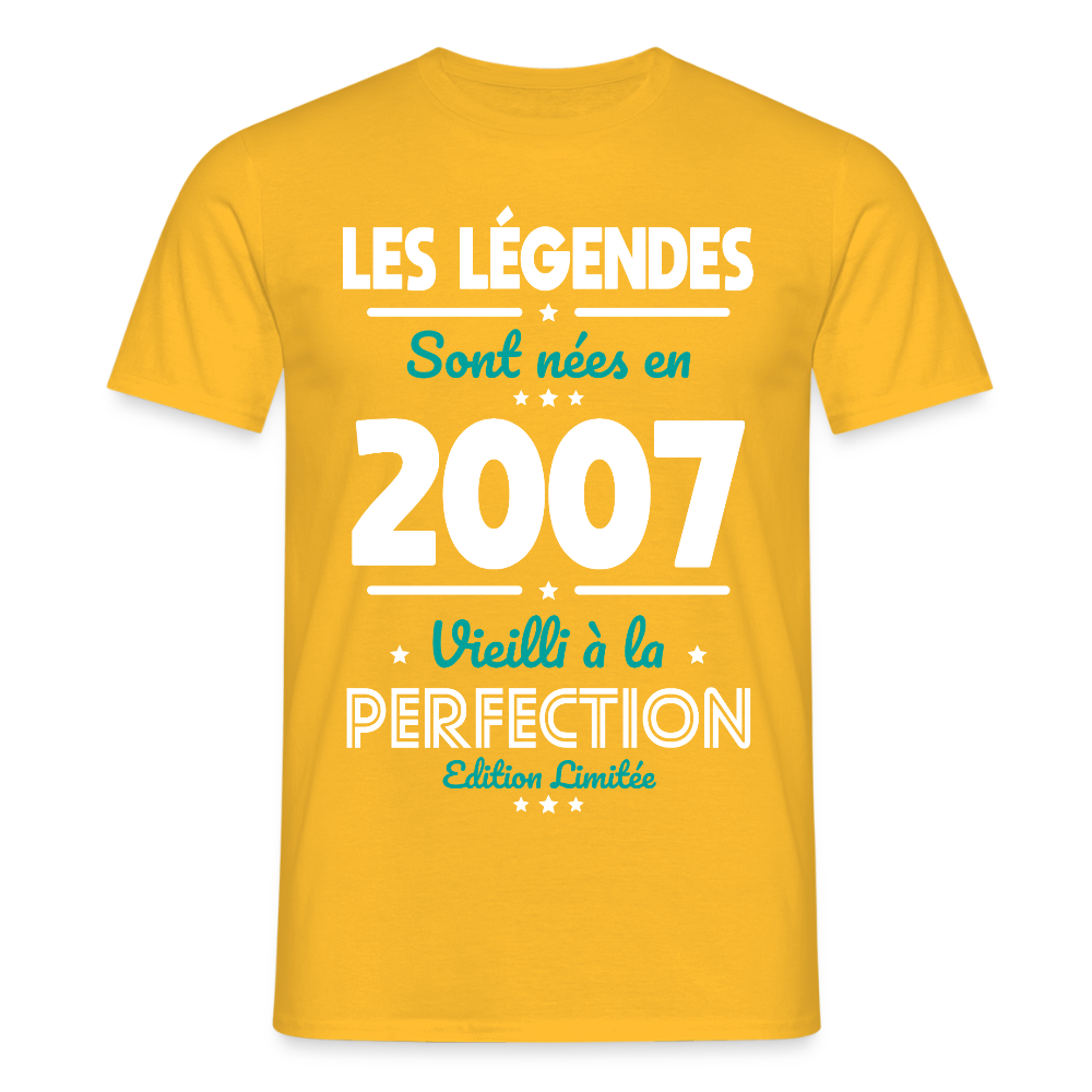 T-shirt Homme - Anniversaire 18 Ans - Les Légendes sont nées en 2007 - jaune