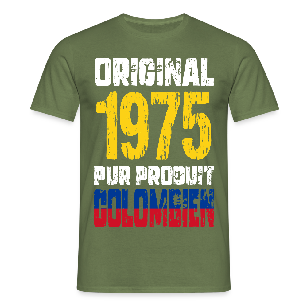 T-shirt Homme - Anniversaire 50 Ans - Original 1975 - Pur produit Colombien - vert militaire