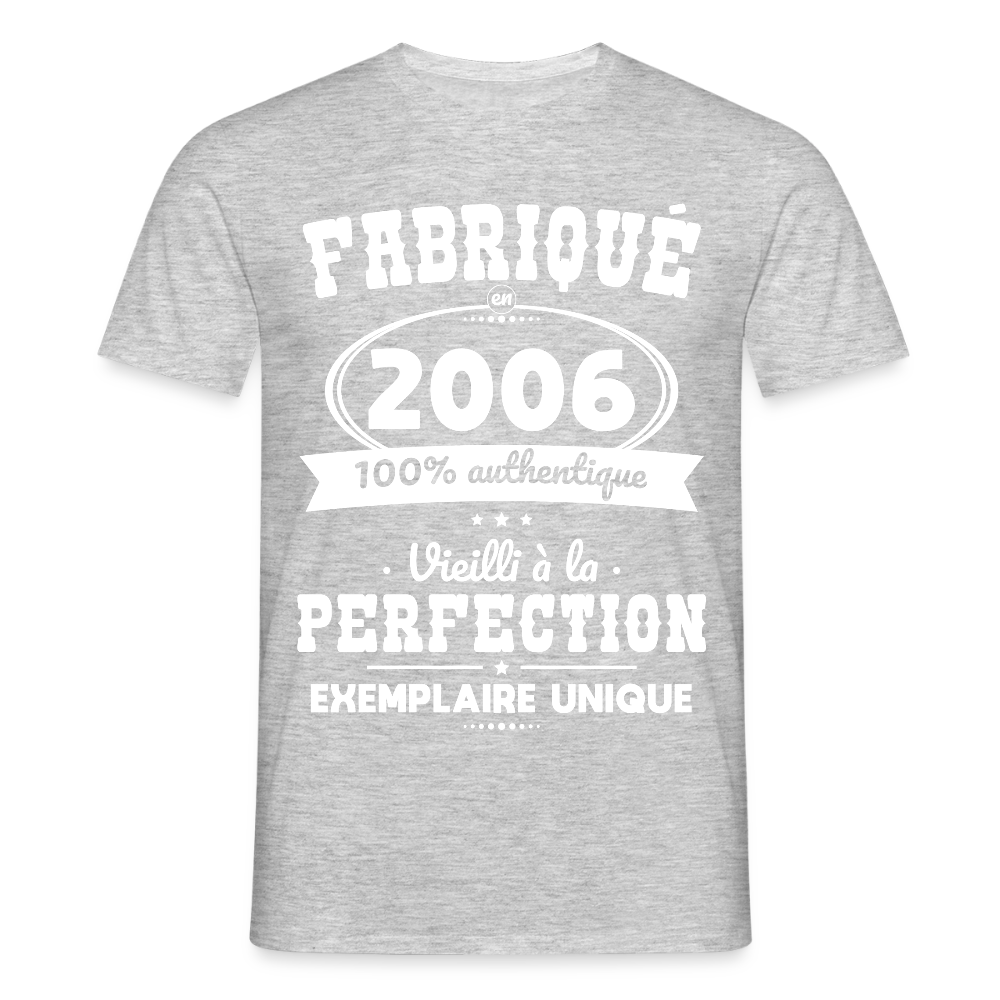 T-shirt Homme - Anniversaire 19 Ans - Fabriqué en 2006 - gris chiné