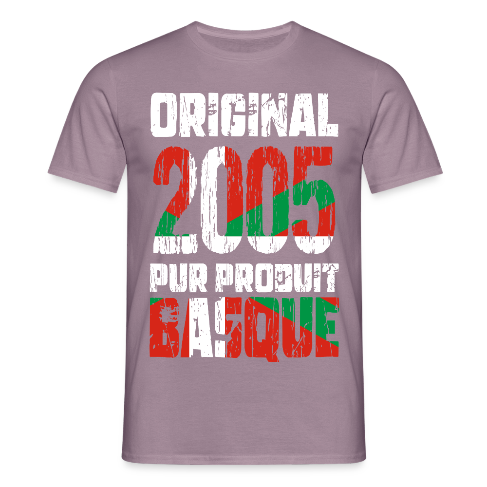 T-shirt Homme - Anniversaire 20 Ans - Original 2005 - Pur produit Basque - mauve gris