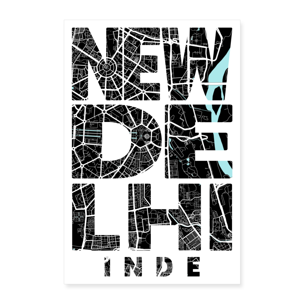 Poster New Delhi - Plan New Delhi - 60 x 90 cm - blanc