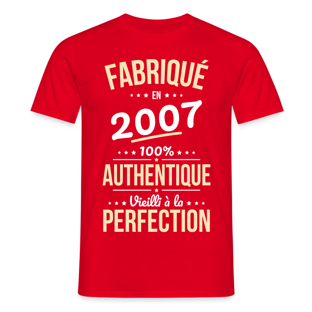 T-shirt Homme - Anniversaire 18 Ans - Fabriqué en 2007 - rouge