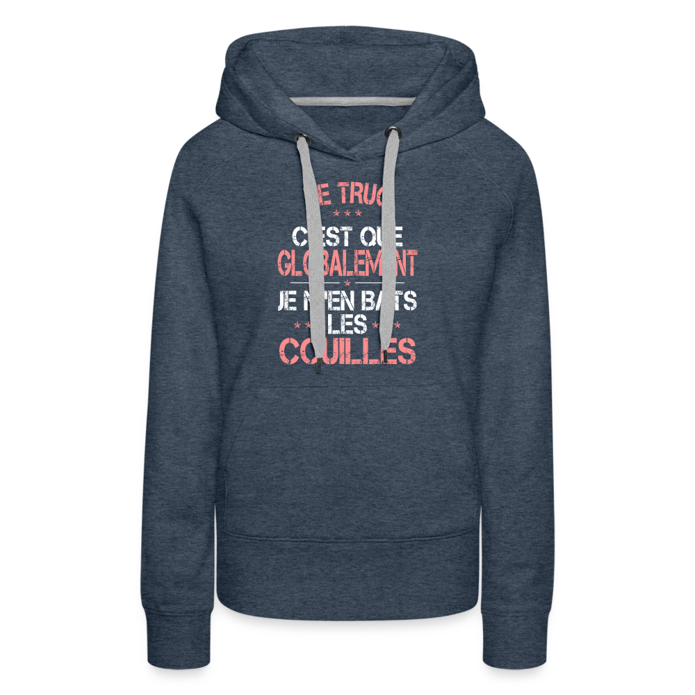 Sweat à capuche Premium Femme - Je m'en bats les couilles - bleu jeans