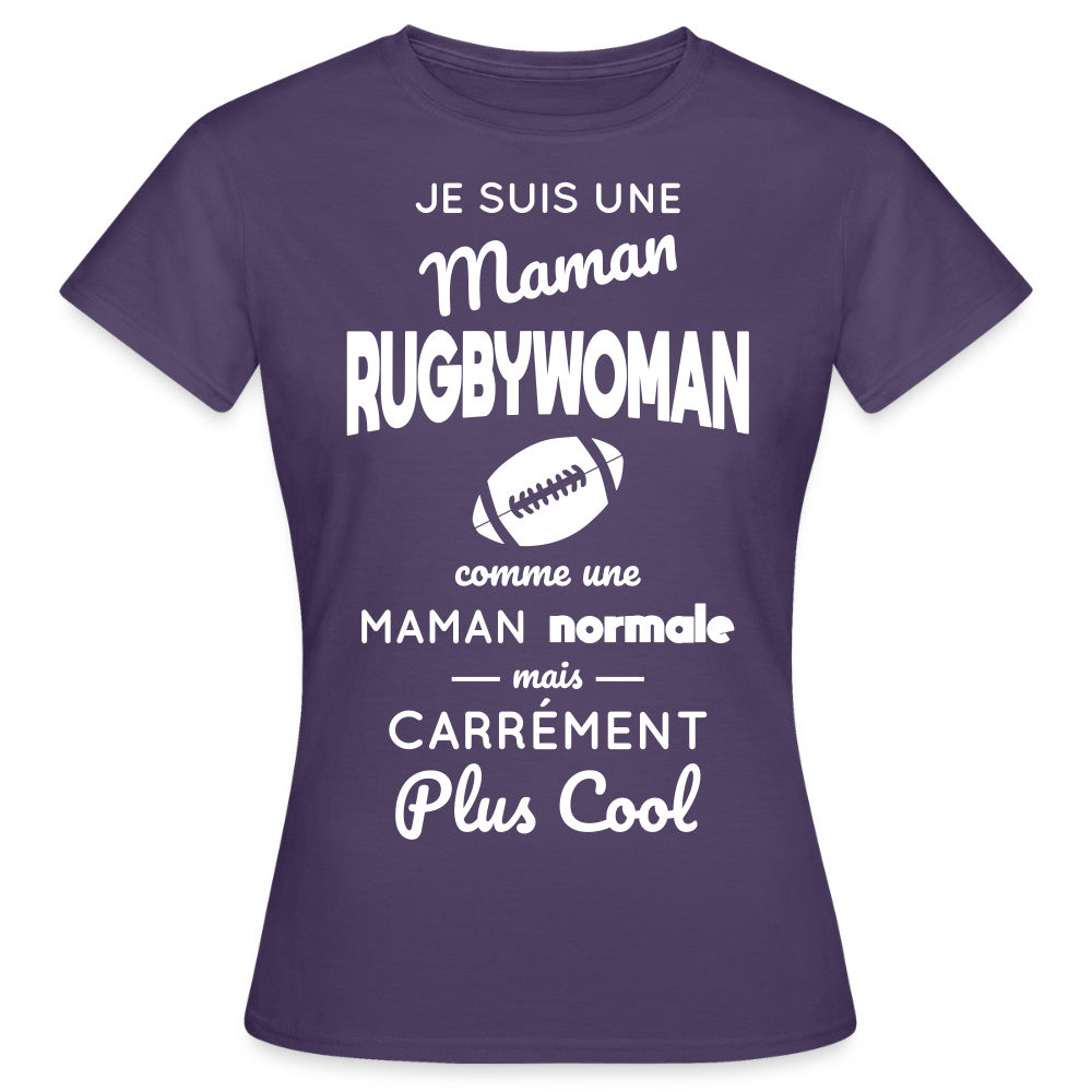 T-shirt Femme - Maman rugbywoman plus cool - violet foncé