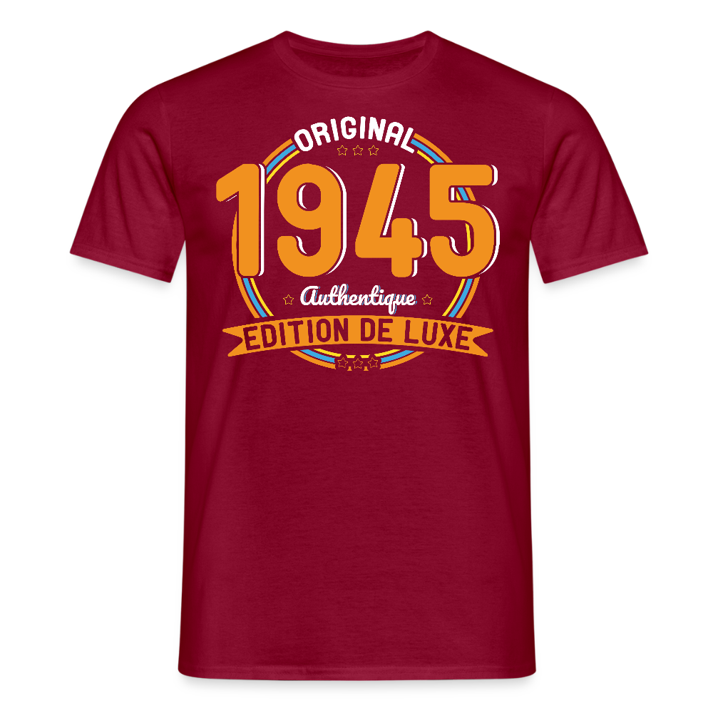 T-shirt Homme - Anniversaire 80 Ans - Original 1945 Authentique - rouge brique