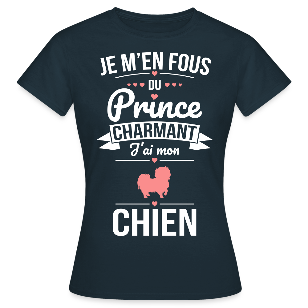 T-shirt Femme - Je m'en fous du prince charmant j'ai mon chien - marine