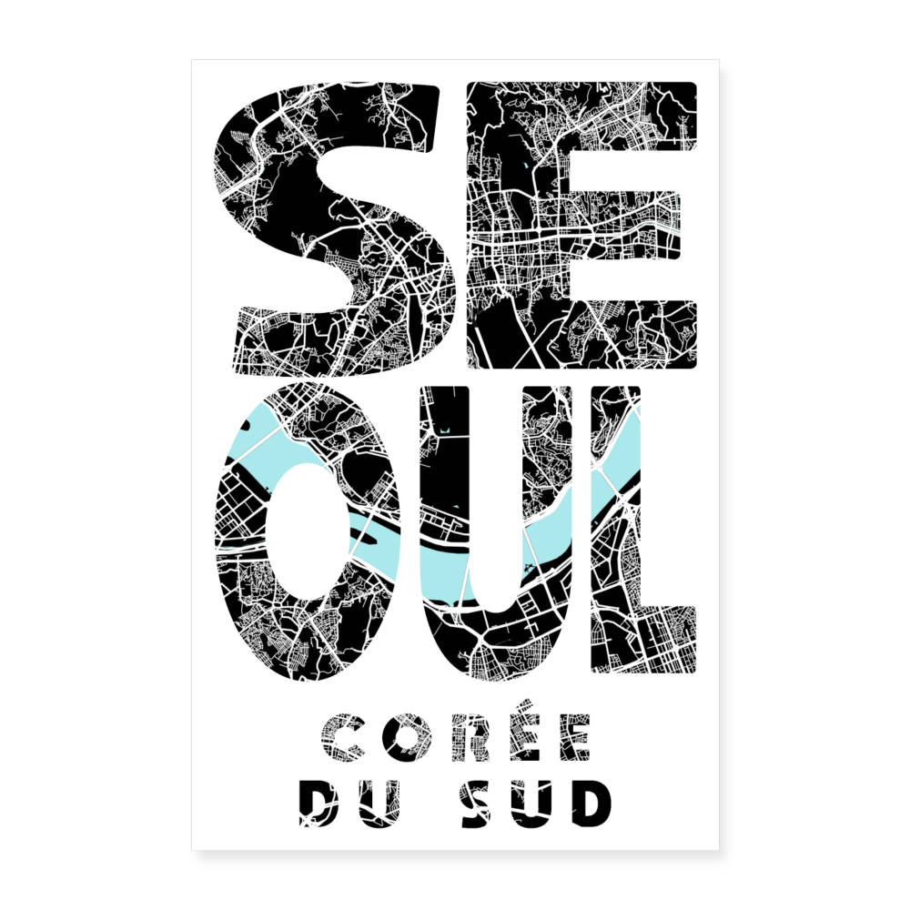 Poster Séoul - Plan Séoul - 40 x 60 cm - blanc