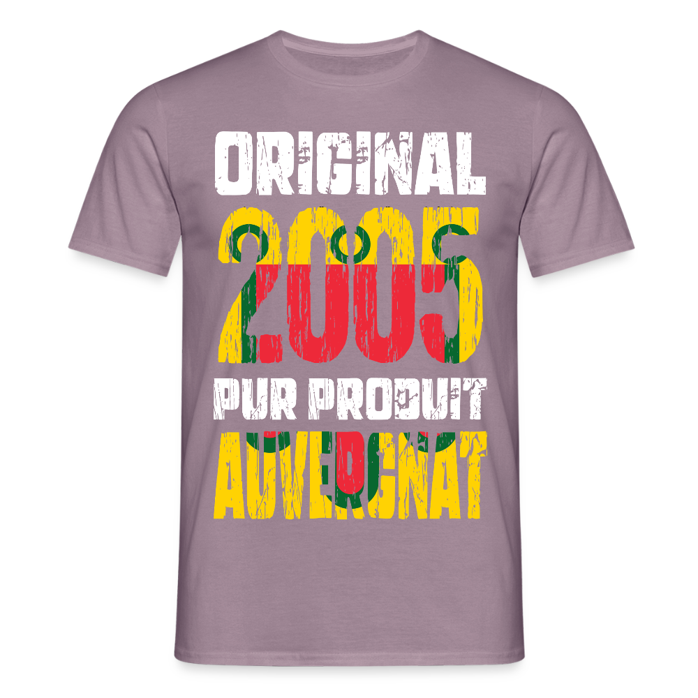 T-shirt Homme - Anniversaire 20 Ans - Original 2005 - Pur produit Auvergnat - mauve gris
