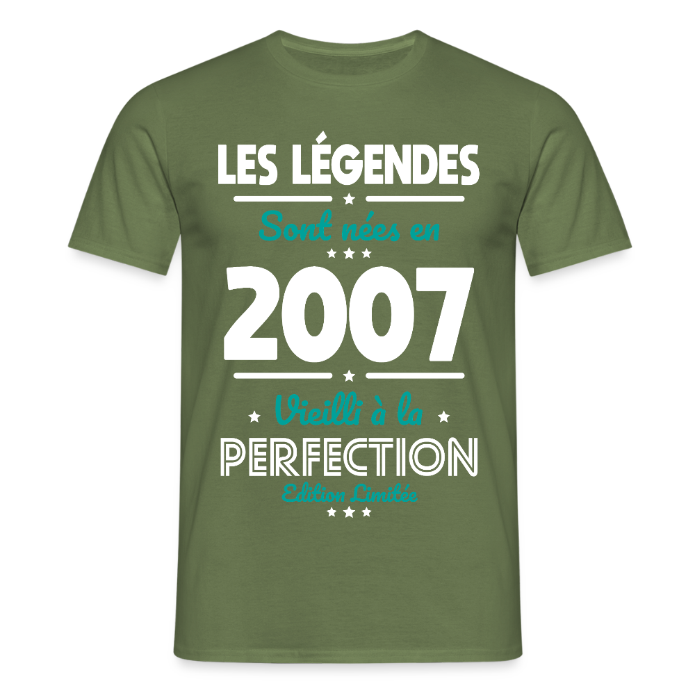 T-shirt Homme - Anniversaire 18 Ans - Les Légendes sont nées en 2007 - vert militaire