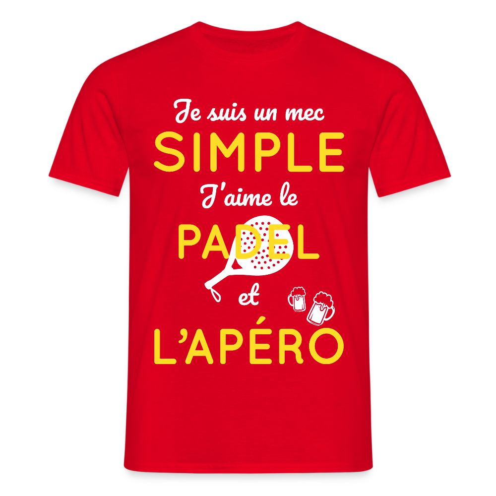 T-shirt Homme - Mec simple J'aime le Padel et L'apéro - rouge