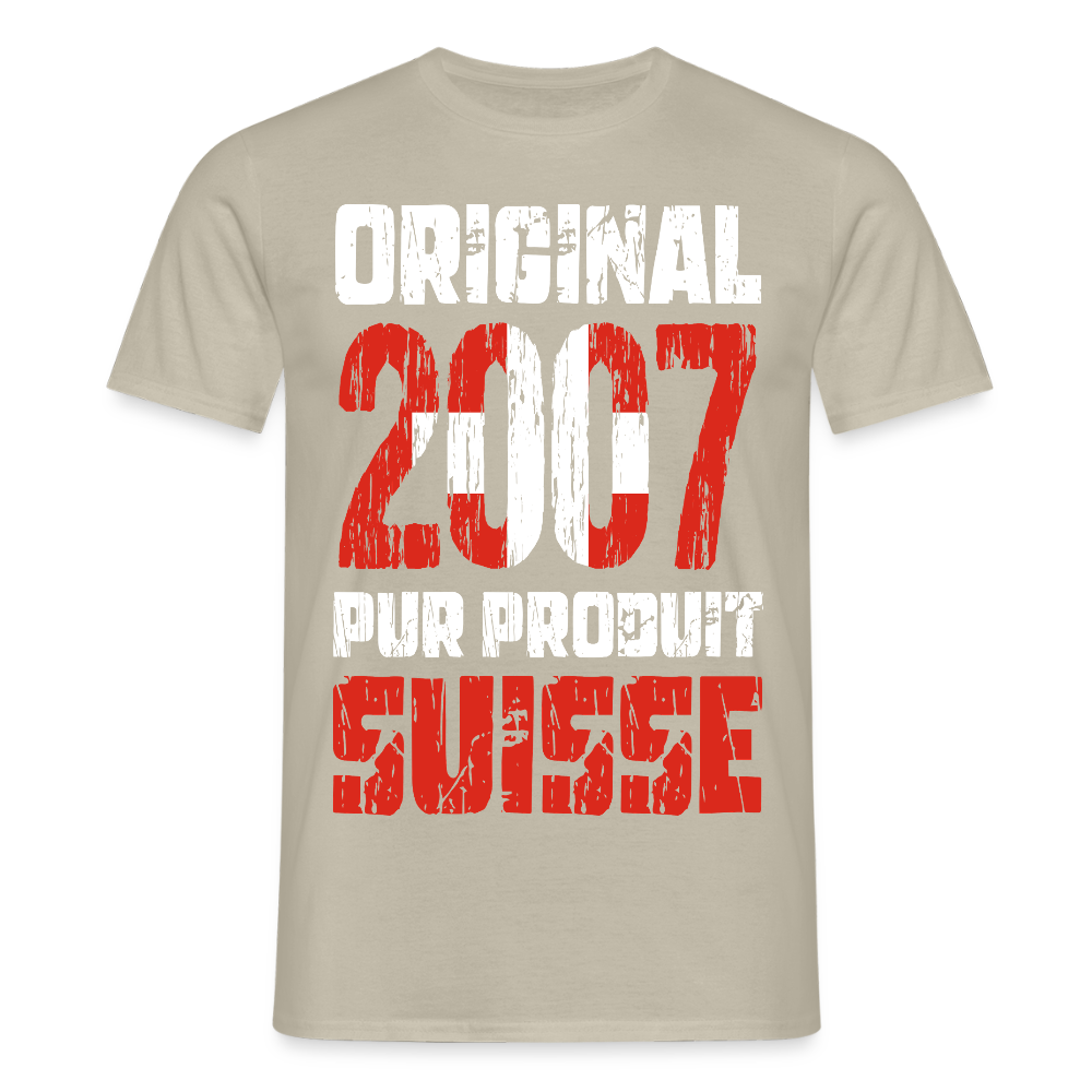 T-shirt Homme - Anniversaire 18 Ans - Original 2007 - Pur produit Suisse - beige sable