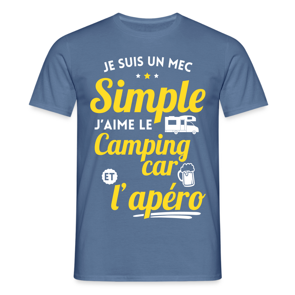 T-shirt Homme - J'aime le camping-car et l'apéro - bleu pigeon