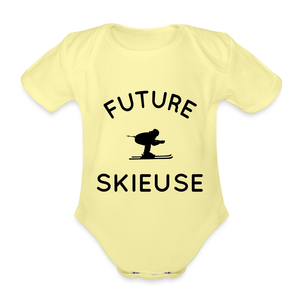Body Bébé bio manches courtes - Future skieuse - jaune délavé