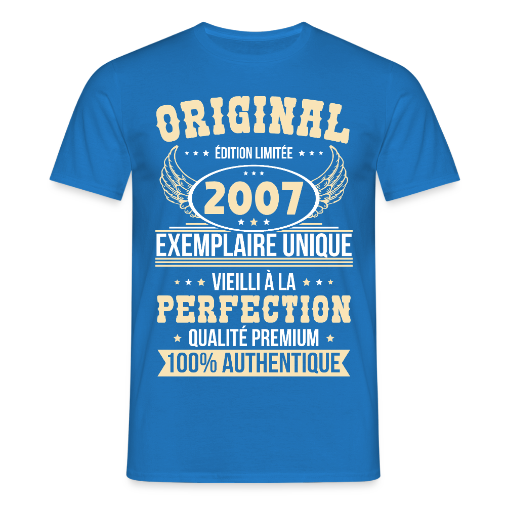 T-shirt Homme - Anniversaire 18 Ans - Original 2007 - bleu royal