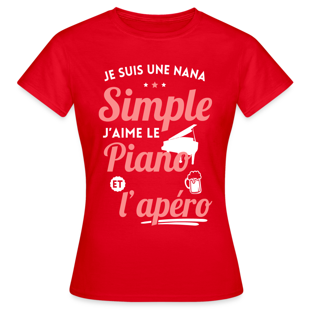 T-shirt Femme - J'aime le piano et l'apéro - rouge