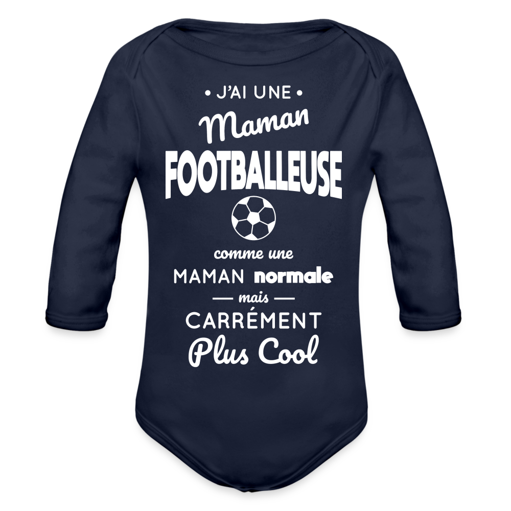 Body Bébé bio manches longues - J'ai une maman footballeuse - marine foncé