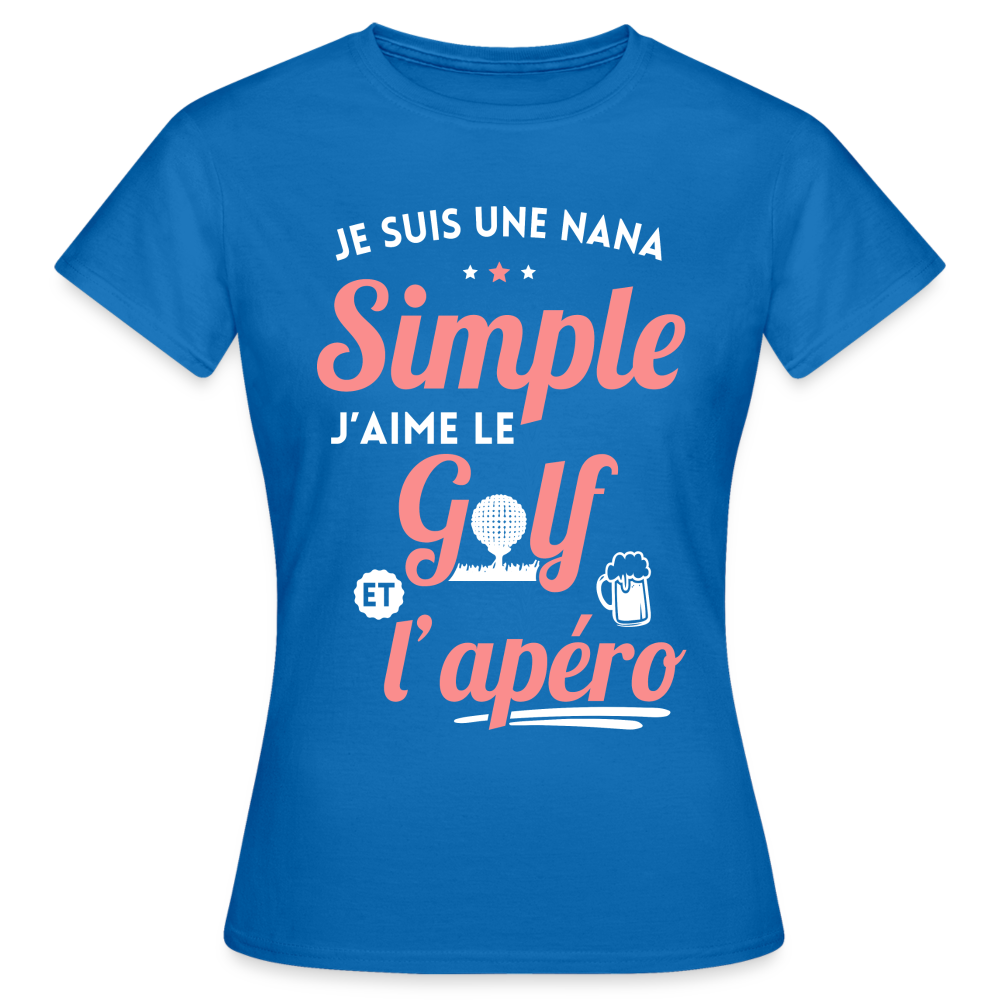 T-shirt Femme - J'aime le golf et l'apéro - bleu royal